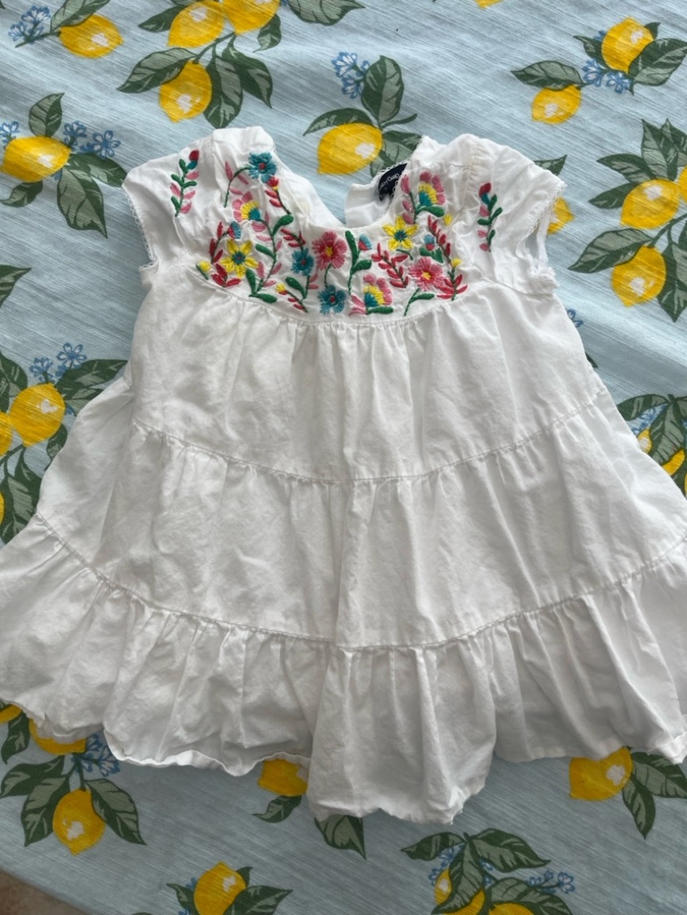 White Tiered Baby Dress with Colorful Floral Embroidery baby gap